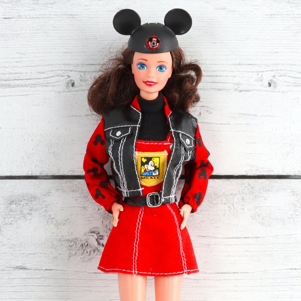 Disney Brunette Barbie in Outfit, Mickey Mouse Ears, Dress, Jacket and Boots